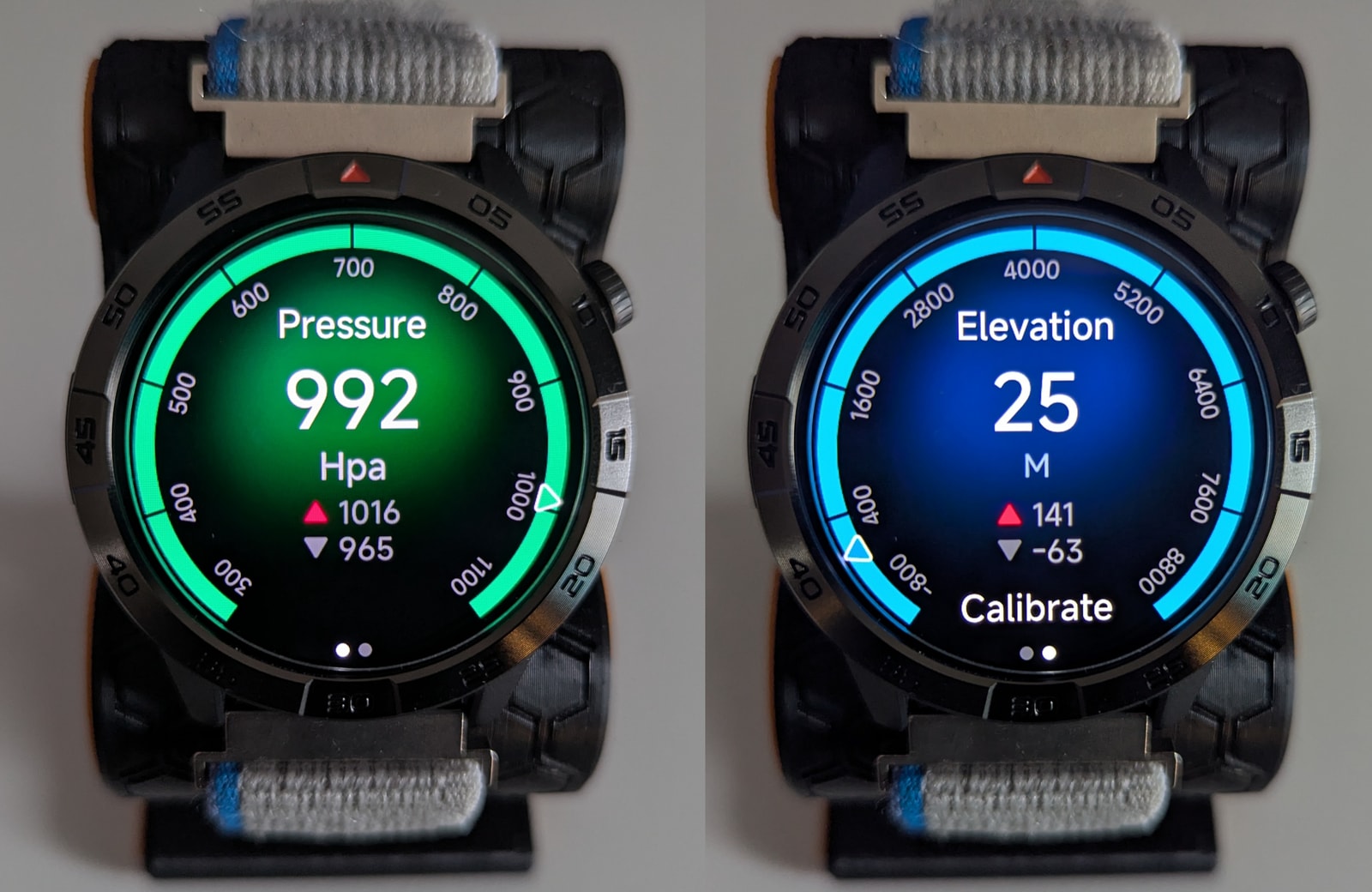 Barometer and altimeter screens