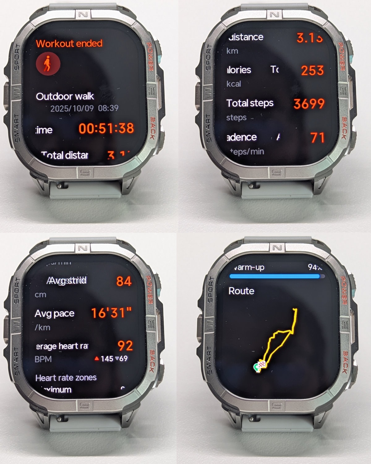 K72 Workout records in-watch