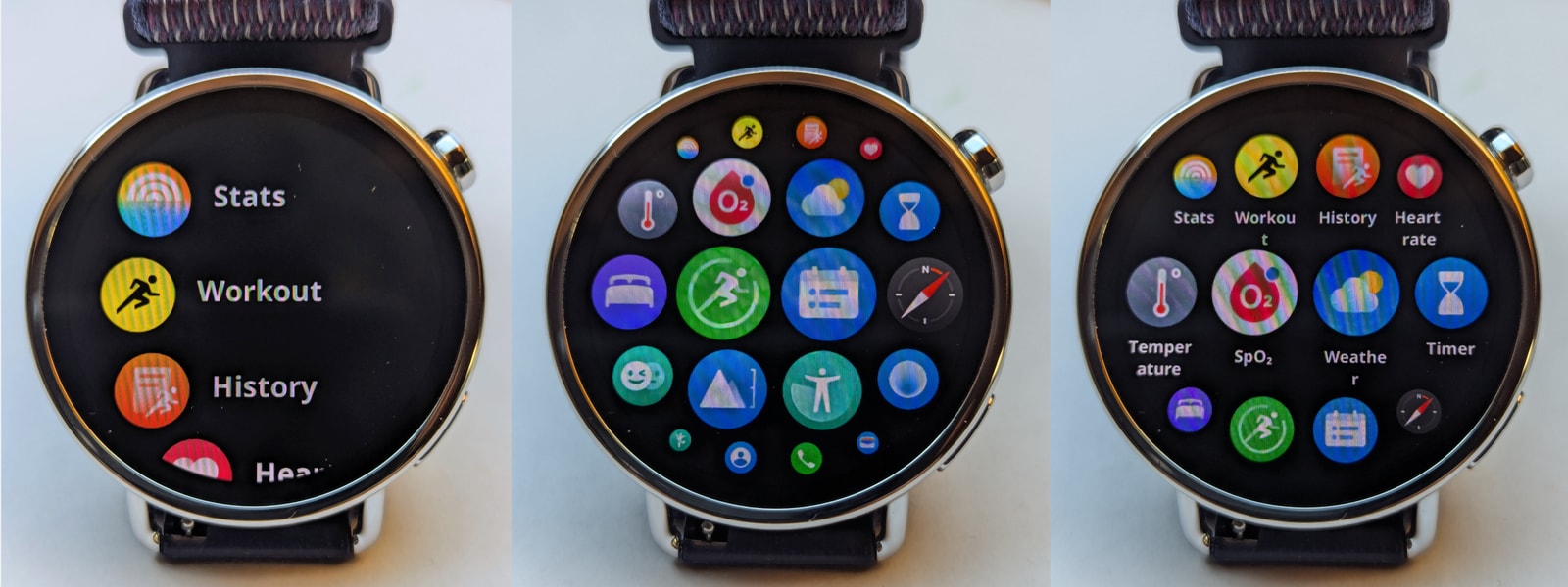 The grid-style application menu on the Xiaomi Watch S4 41mm, navigated using the rotating crown