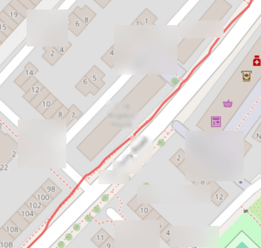 A much cleaner GNSS track from the Xiaomi Watch S4 41mm in a less built-up area, demonstrating better accuracy away from tall buildings